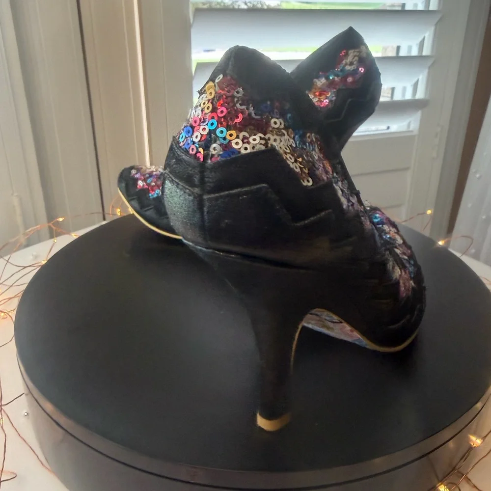 Poetic License by Irregular Choice Women's Black Sequin Zigzag High Heels, 39/8 - Picture 7 of 14